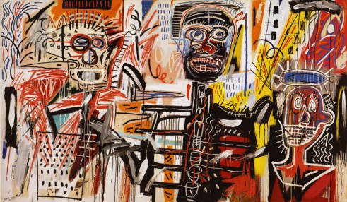 "Philistines," by Jean-Michel Basquiat. Alternate title: "The Saudade Brothers." L-R: Disko Baloba, Jesús Ibáñez, Diego El Moro.